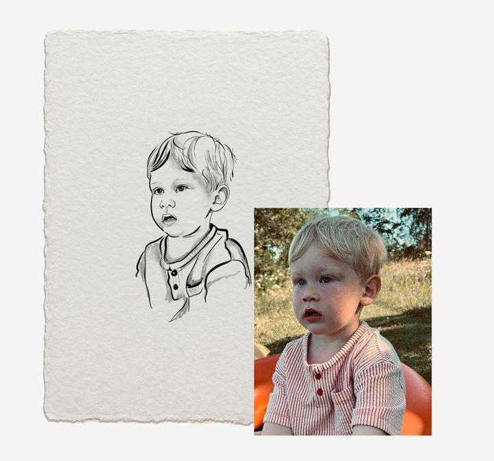 Handritat vintageporträtt från fotografi, ritat av Tilda / Hand-drawn vintage style portrait from photo, illustrated by Tilda, personalized custom illustration, perfect keepsake or gif