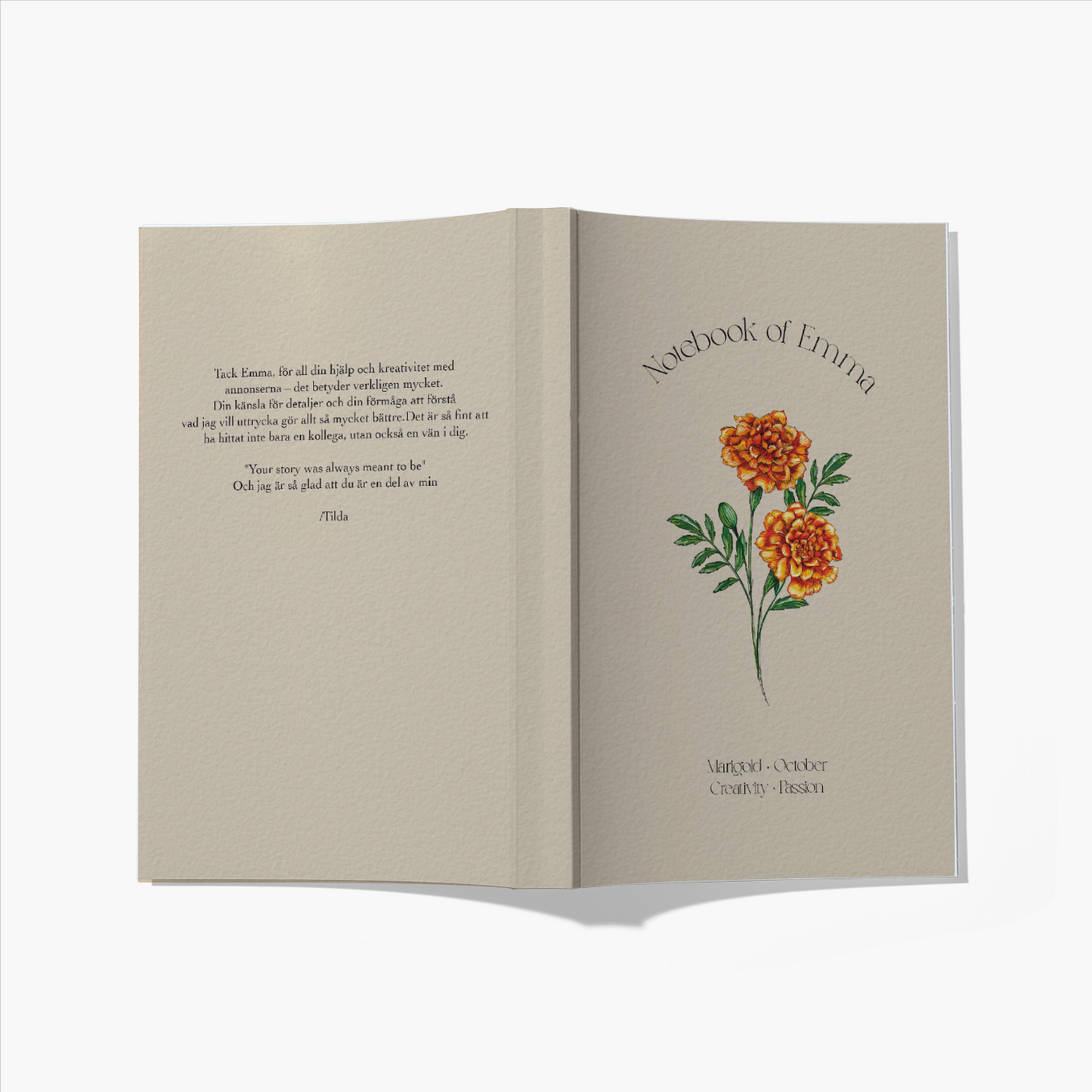Personlig anteckningsbok med födelseblomma