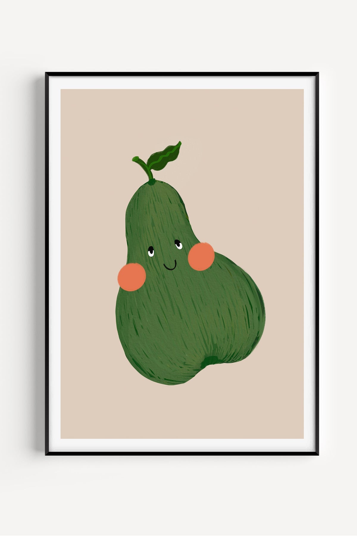 Cute illustrated pear with rosy cheeks on a light background – perfect wall art for nursery, toddler room or gender-neutral kids' decor