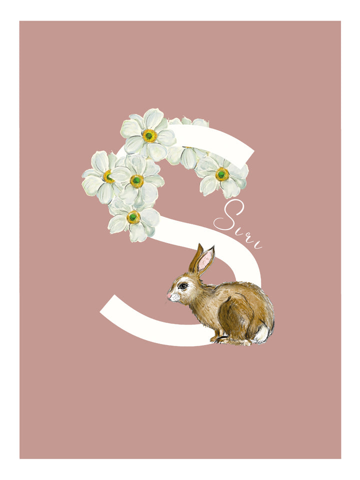 Namntavla med kaniner & blommor 